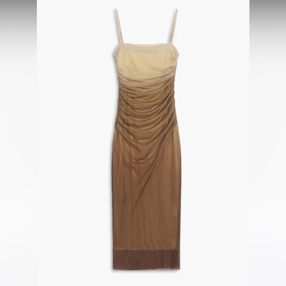Commense Two-Tone Midi Dress in Beige and Brown